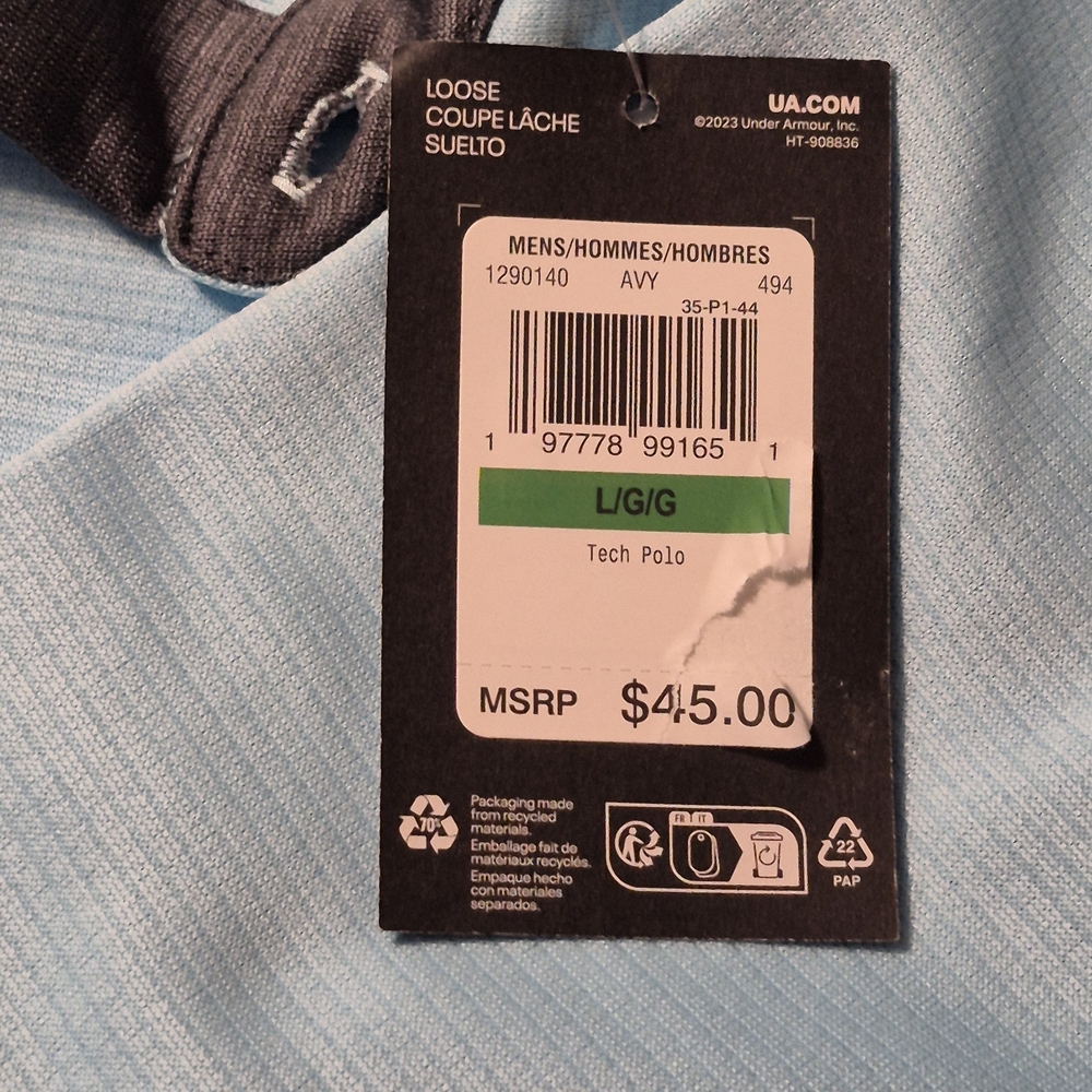NWT Under Armour Large Men's Short Sleeve Sky Blue Polo Shirt - Picture 9 of 11